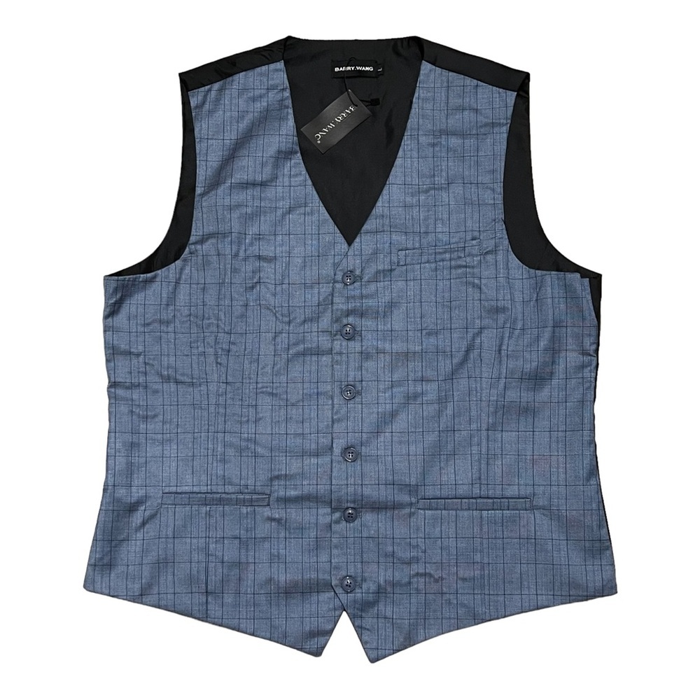 Barry Wang Men’s Blue Windowpane Plaid Silk Vest Size Large NWT